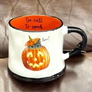 Too Cute To Spook Black Cat in Jack O’Lantern 17oz Ceramic Halloween Mug